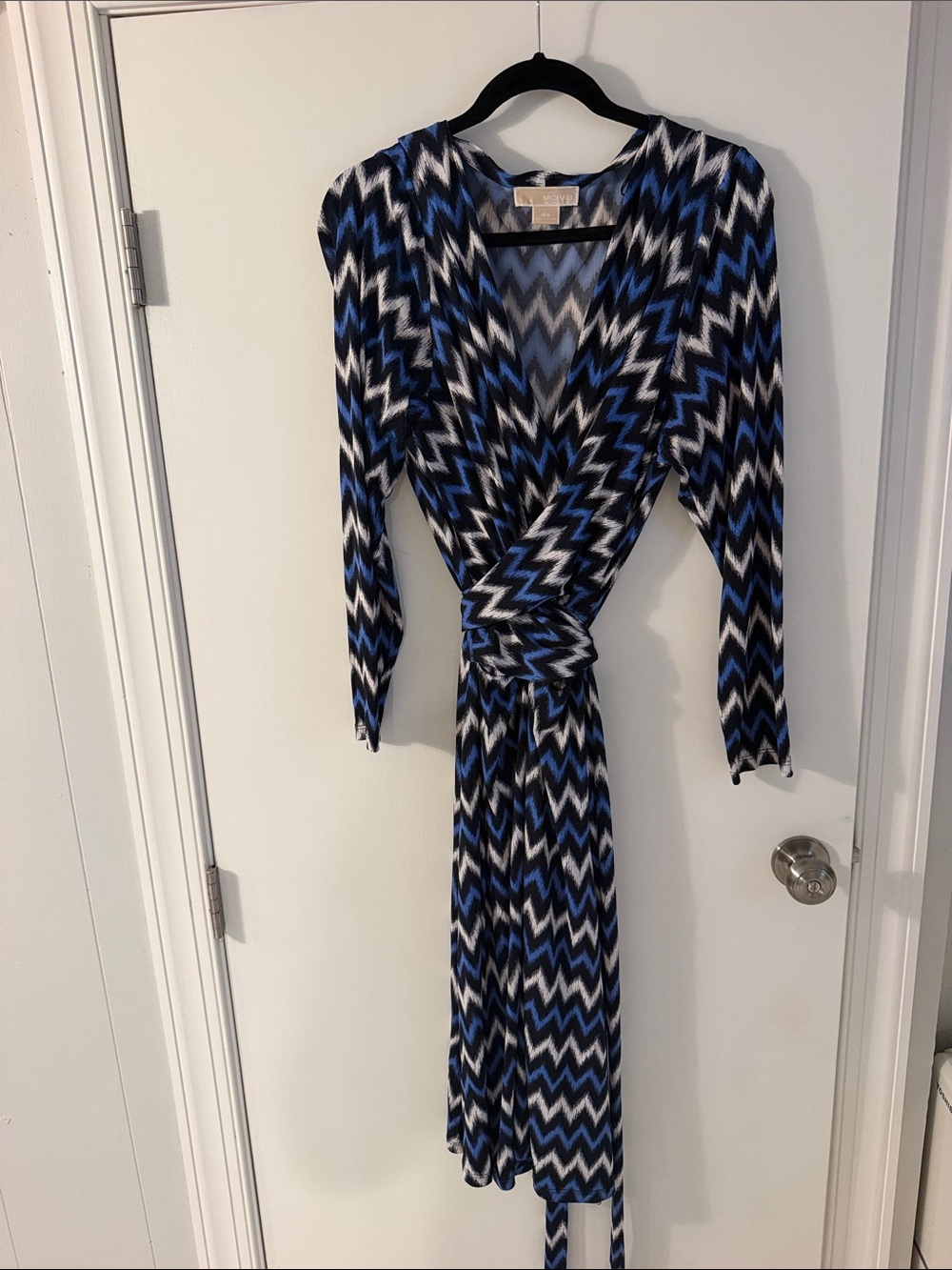 MICHAEL Michael Kors Blue, Black & White Chevron Wrap Dress